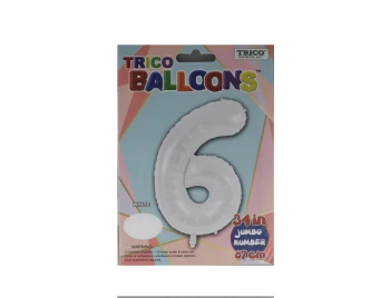 NUMBER 6 WHITE 34 INCH JUMBO LATEX BALLOON