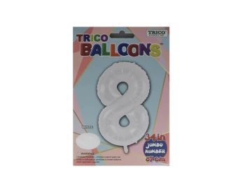 NUMBER 8 WHITE 34 INCH JUMBO LATEX BALLOON