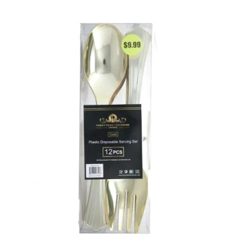 GOLD PLASTIC DISPOSABLE SERVING SET 12 PCS