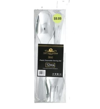 SILVER PLASTIC DISPOABLE SERVING SET 12 PCS