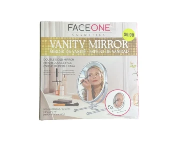 FACE ONE COSMETICS VANITY MIRROR DOUBLE-SIDED, 5X ZOOM â€“ 7.3 X X 13.2 INCHES
