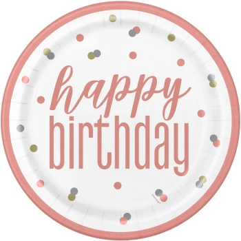 PINK HAPPY BIRTHDAY 9 INCH PLATE 8 COUNT