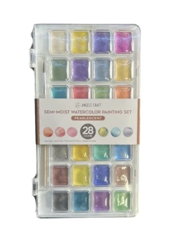 SEMI-MOIST WATERCOLOR PAINTING SET PEARLESCENT 28 COLORS
