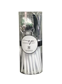 WHITE AND SILVER ELEGANCE CUTLERY SET 32 PCS