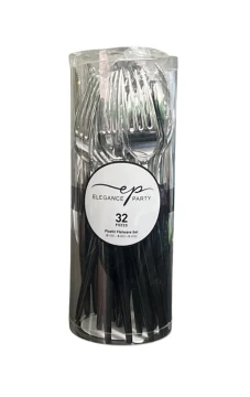 BLACK AND SILVER ELEGANCE CUTLERY SET 32 PCS