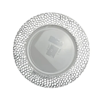 CLEAR PLATE CHARGER WITH SILVER RIMS