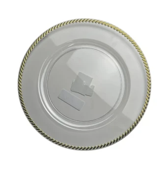 CLEAR PLATE CHARGER WITH GOLD RIMS