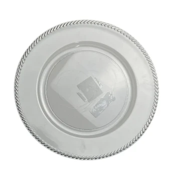 CLEAR PLATE CHARGER WITH SILVER RIMS