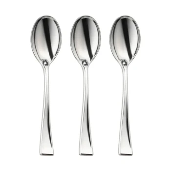 PLASTIC SILVER MINI SPOONS 100 PCS
