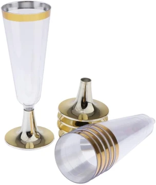 GOLD PLASTIC CHAMPAGNE GLASSES 12 PCS