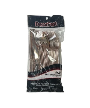 PLASTIC SILVERWARE ROSE GOLD 24 PC