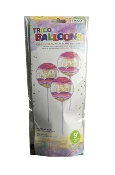 HAPPY BIRTHDAY 9 INCH AIR INFLATE ONLY 3 COUNT BALLOONS