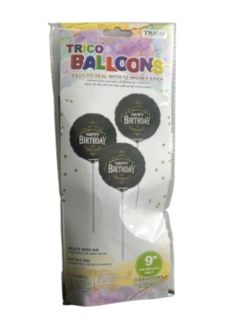 HAPPY BIRTHDAY 9 INCH AIR INFLATE ONLY 3 COUNT BALLOONS
