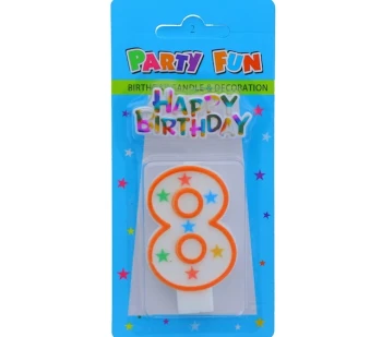 NUMERAL 8 BIRTHDAY CANDLE WITH DECORATION