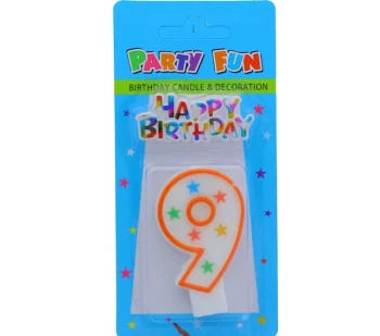 NUMERAL 9 BIRTHDAY CANDLE WITH DECORATION