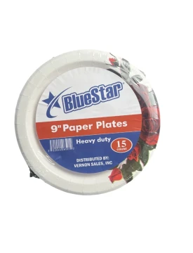 BLUESTAR 9 INCH PAPER PLATES 15 COUNT