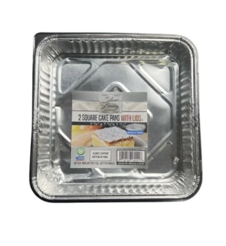 SILVER LINING 2 SQUARE CAKES PANS WITH LIDS 7 3/8 X 7 3/8 X 1 5/16 INCH