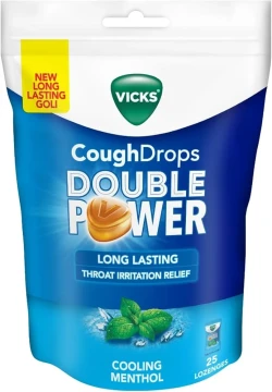 VICKS COUGH DROPS DOUBLE POWER LONG LASTING COOLING MENTHOL