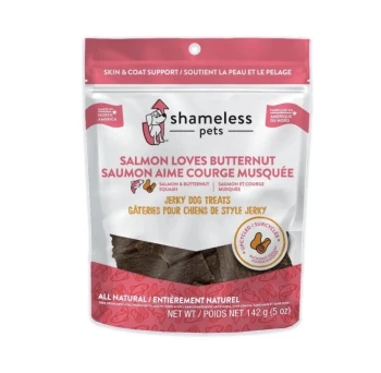 SHAMELESS PETS SALMON LOVES BUTTERNUT JERKY DOG TREATS 142 G