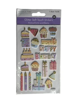 BIRTHDAY GLITTER SOFT TOUCH STICKERS