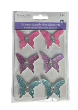 SHIMMER BUTTERFLY EMBELLISHEMTNS 6 PACK