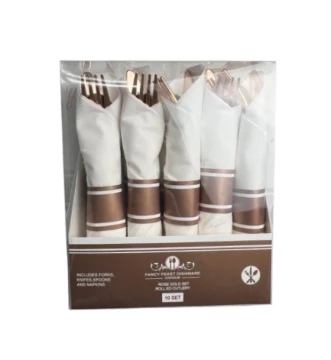 ROSE GOLD ROLLED CUTLERY SET 10 PACK