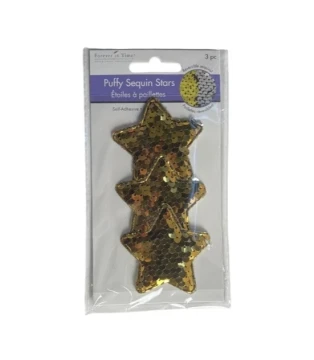 GOLD PUFFY SEQUIN STARS 3 PACK  XXX