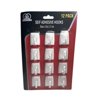 SELF ADHESIVE HOOKS 12 PACK 3.5 X 2.7 CM
