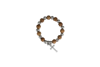 WOOD BEADS BRACELET WITH CORSS PENDANT