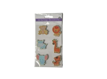MINI WOOD STICKER 6PC ANIMALS