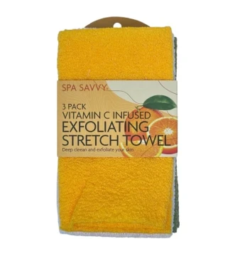 SPA SAVVY 3 PACK VITAMIN C INFUSED EXFOLIATING STRETCH TOWEL