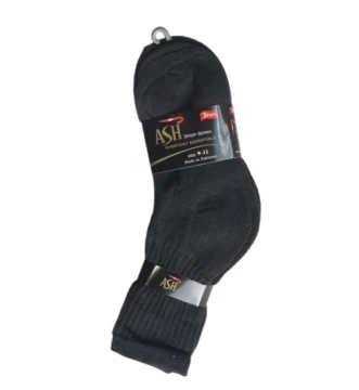 ASH SPORT SERIES EVERYDAY BLACK SOCKS SIZE 9-11 3 PACK