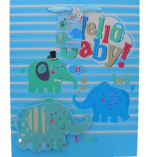 HELLO BABY BLUE MEDIUM GIFT BAG  