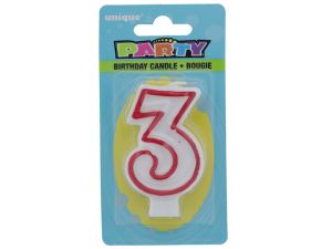 Red and White Molded Birthday Candle # 3  