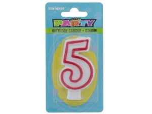 Red and White Molded Birthday Candle # 5  