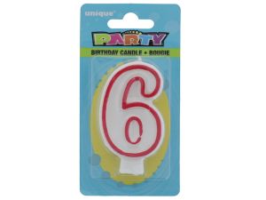 Red and White Molded Birthday Candle # 6  