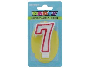 Red and White Molded Birthday Candle # 7  