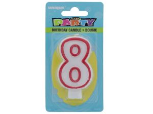 Red and White Molded Birthday Candle # 8  
