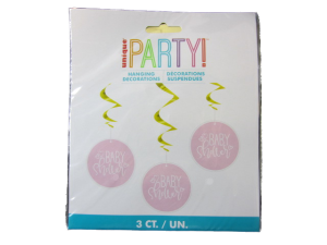 PINK BABY SHOWER HANGING SWIRL 3 CT  