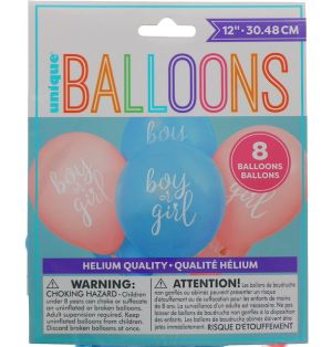 GENDER REVEAL BALLOONS 8 COUNT  