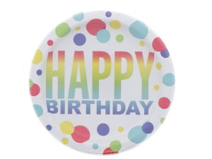 RAINBOW SPOT BIRTHDAY PLATE 8 CT 7 IN  