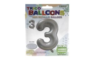 SILVER #3 34 INCH NON METALLIC BALLOON  