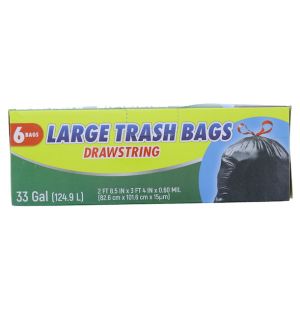 LARGE TRASH BAGS DRAWSTRING 33 GL 6 BAGS  
