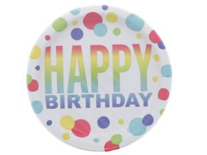 RAINBOW SPOT BIRTHDAY PLATE 8 CT 9 IN  