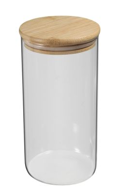 4.99 GLASS CONTAINER WITH WOODEN LID 44 FL OZ