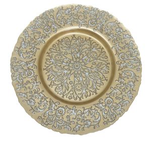 9.99 WIRE NET GLASS CHARGER PLATE 13 INCH GOLD