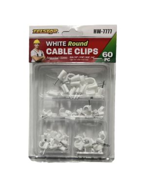 WHITE ROUND CABLE CLIPS 60 PC