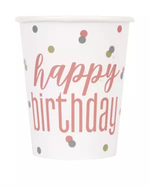 PINK HAPPY BIRTHDAY CUPS 9 OZ 8 COUNT