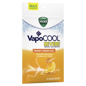 3.99 VICKS VAPO COOL SEVERE HONEY LEMON CHILL 18 MEDICATED DROPS