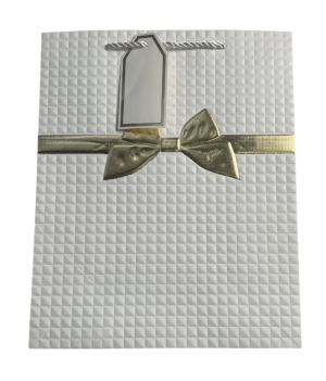 1.99 WHITE AND GOLD BOW GIFT BAG 
